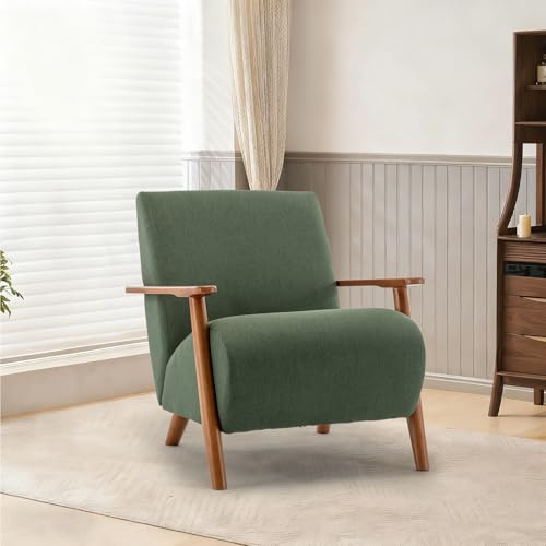 TQHOQ Modern Accent Armchair for Living Room, Upholstered Linen Lounge Chair with Solid Wood Frame (Green, 1PCS)