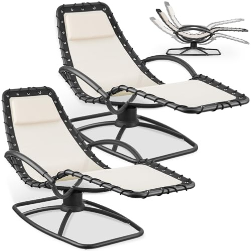 tectake® 2er Set Gartenliege mit Schwingfunktion, Ergonomisch, 120kg Belastbar, Textilene, Kopfpolster, Sonnenliege, Terrassenliege, Gartenliegestuhl, Outdoorliege, Liegestuhl, Gartenmöbel - beige