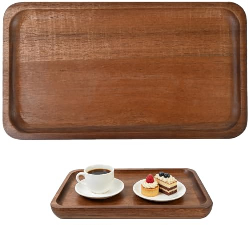 Acacia Wood Tray, 19x10cm Small Wooden Tray for Tea Coffee | Rectangle Serving Platter, Mini Charcuterie Board, Decorative Wooden Serving Board for Kitchen Countertop Display