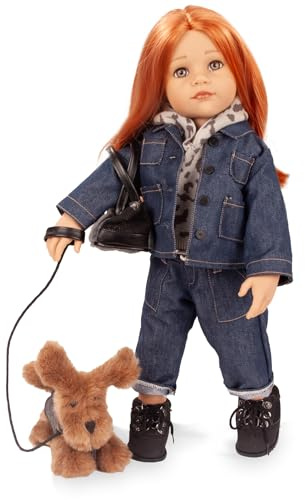 Götz 2659015 Hannah and her Dog Polly Puppe 50 cm Stehpuppe 10-TLG | für Kinder ab 3 Jahren, rote Haare, graue Augen, Plüschhund mit Leine, Hundetasche, frisierbar, Vinylhartkörper