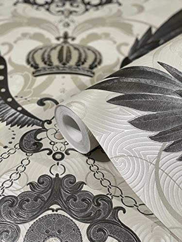 marburg Tapete Beige Silber Edelstein Krone Flügel Klassisch Kollektion Glööckler Imperial Schlafzimmer Wohnzimmer oder Küche Made in Germany 10,05m X 0,70m 54456 BEKANNT AUS DEM TV!