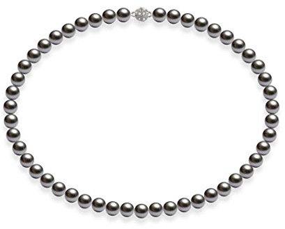 Schmuckwilli Collier de perle shell Tahiti/Mers collier Perles coquillage nacré les femme fermoir aimant gris 45cm dmk0015-45 (8mm)