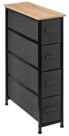 5 five simply smart 5five - Rangement 4 Tiroirs Tissa Gris Anthracite en Tissu - avec 4 Paniers - Planche Supérieure en Bois - Pieds Ajustables - Dressing, Chambre