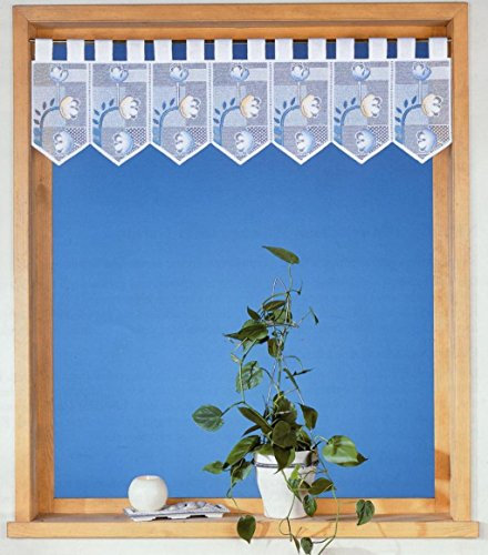 Scheibengardine Schlaufen Panneaux aus hochwertigem Jacquard mit Blumen in bunt - HxB 32x120 cm - Bistrogardine Gardine Tulpen Typ4