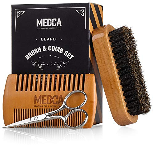 Bartkammset aus Holz für Herren. Perfekt für Barthaare und Schnurrbärte. Pflegeset für Herren zum Stylen und Auftragen von Bartölen und Balsam.