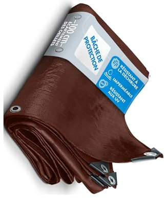 Bache imperméable etm® avec oeillet | Bache de protection extérieur & intérieur | Bache étanche & résistante à l'eau et UV | Epaisse densité 140g/m² | Marron - env. 3x5m