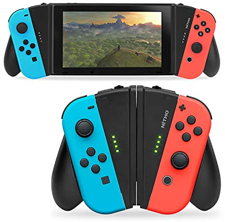 NiTHO Empuñadura Extendido para Switch Joy-Con, Empuñadura Ergonómica en Forma de V de 30 Grados con Indicadores Led, Úselo Como Mango de Consola o Joy-Grip, Accesorios para Joy-Con
