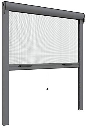 Zanzanet Zanzariera Verticale per finestre su Misura 42 mm cassonetto Sottile Personalizzabile a Rullo con Molla Telaio con Profilo Robusto e Resistente in Alluminio Made in Italy Grigio Raffaello