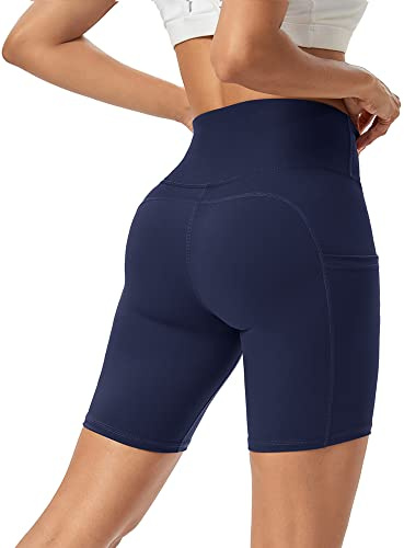 Promover Activewear-Shorts für Damen Kurze Leggings Blickdicht Radlerhose mit Taschen Hohe Taille Sporthose Trainieren Sportshorts Fitness Yoga Shorts Bauchkontrolle 106-Wege-Stretch Sommer Hotpants