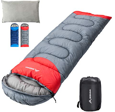 BISINNA Sleeping Bag with Pillow - 4 Season Backpacking Sleeping Bag Lightweight Waterproof Warm and Washable for Adults, Kids, Women, Men's Outdoors Camping, Hiking, Mountaineering