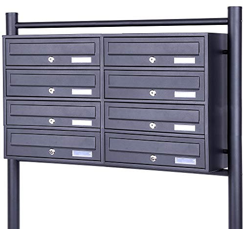 Rapid Teck® 8er Briefkastenanlage | 2x4 Fächer Briefkasten Anthrazit mit Namensschild | Edelstahl Postkasten | Dunkel Grau | Doppel Briefkasten Edelstahl Mehrfamilienhaus