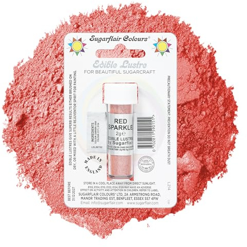 Sugarflair Red Sparkle Edible Lustre Dust, Add a Lustrous Shine to Cakes or Decorations. Brush On or Add Rejuvenator to Create Eye-Catching Edible Paint, Gives Shine to Your Bakes - 2g