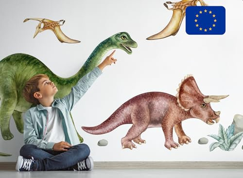 Osomhome Dino Wandtattoo Dinosaurier (240x180cm) I Wandsticker Dinosaurier | Dino Deco Kinderzimmer Junge & Mädchen | Brachiosaurus Stegosaurus T-rex Triceratops Spinosaurus Parasaurolophus os3266