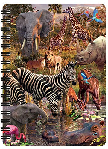 3D LiveLife Jotter - Wasserloch von Deluxebase. Linsenförmiges 3D Safari A6 Spiralblock. Ein liniertes Notizbuch mit Kunstwerken, die vom bekannten Künstler David Penfound lizenziert wurden