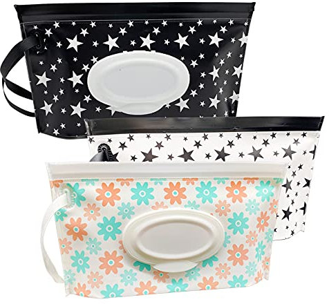 3 Pack Baby Wet Wipe Pouch Container, Reusable & Refillable Portable Wipes Dispenser, Eco Friendly and Lightweight Baby Travel Wet Wipe Holder, Keeps Wet Wipes Moist