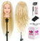 Frisierkopf,Neverland Übungskopf 71cm 60% Echthaar,Frisieren Trainingsköpfe für Friseure Ausbildung Kopf Mit Halter + DIY Haare Set(Gebleichtes Blondes)