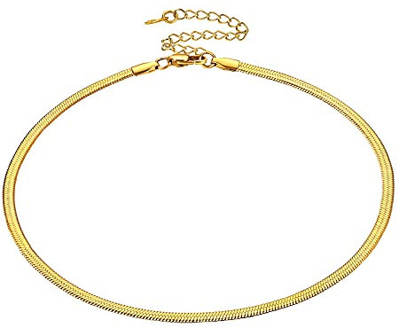Bestyle Collana Catena Serpente Collana Catena Piatta Oro 3mm 32Cm Collana Donna Serpente Acciaio Confezione Regalo