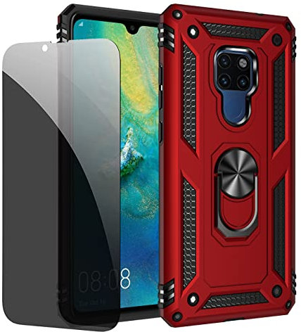 JOYTAG Schutzhülle kompatibel mit Huawei Mate 20, Rot, Schutzhülle mit Displayschutzfolie aus Sichtglas, Anti-Spionage-Schutz