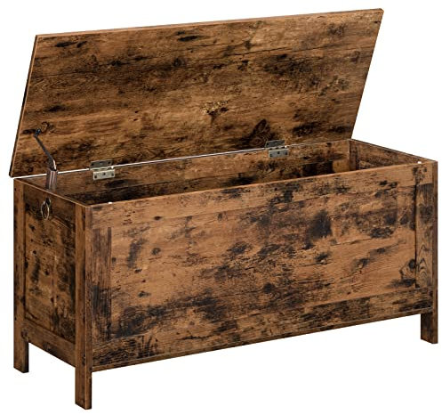 HOOBRO Truhen, Sitzbank mit Stauraum, Spielzeugtruhe mit Deckel, Schuhbank, Sitztruhe, Aufbewahrungstruhe, Robust, Sicherheitsscharniere, Schlafzimmer, Wohnzimmer, 100 cm, Dunkelbraun EBF100CW01