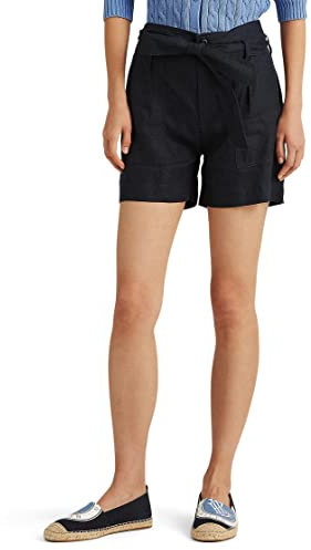 Lauren Ralph Lauren Damen-Shorts aus Leinen mit Gürtel, Lauren Navy, 48