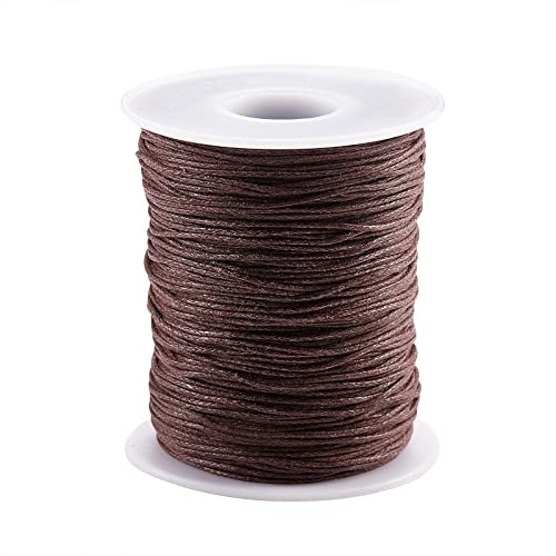 UR URLIFEHALL 100 Yards Selle Marron 1mm Cordon de Coton Ciré Macramé Cordon de Fil de Perles Ciré pour la Fabrication de Bijoux Artisanat du Cuir DIY