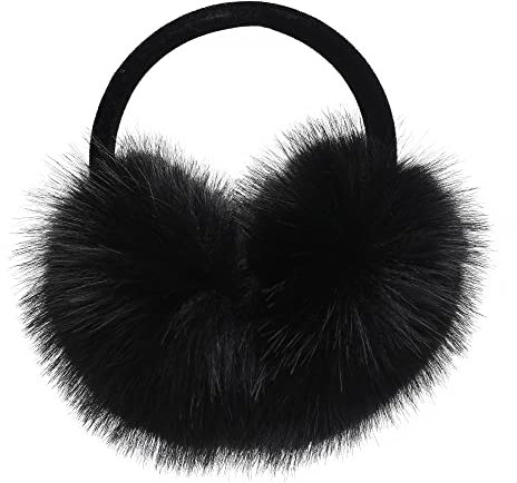 ZLYC Cache-oreilles réglable en fausse fourrure pour femmes/filles, pour l’hiver, L Noir, taille unique