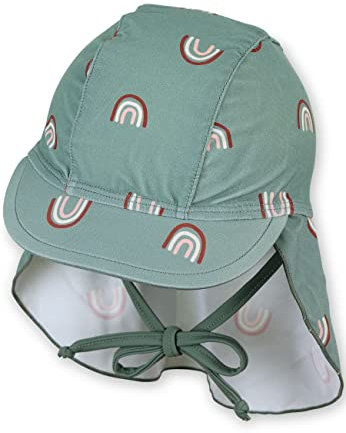 Sterntaler Schirmmütze Nacken Regenbogen - Baby- und Kinder Mütze mit Nackenschutz und Bindeband - UV-Schutz 50+ Bademütze - Kopfbedeckung Sommer - Mädchen Bademode - steingrün, Größe 43
