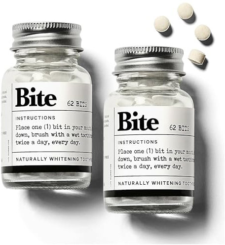 Bite Toothpaste Tablets, Xylitol & 5% Nano Hydroxyapatite Toothpaste Bits for Sensitive Teeth, Fluoride Free Tooth Whitening, Travel Size Dental Care for Adults & Kids, Made in USA, 124 Bits
