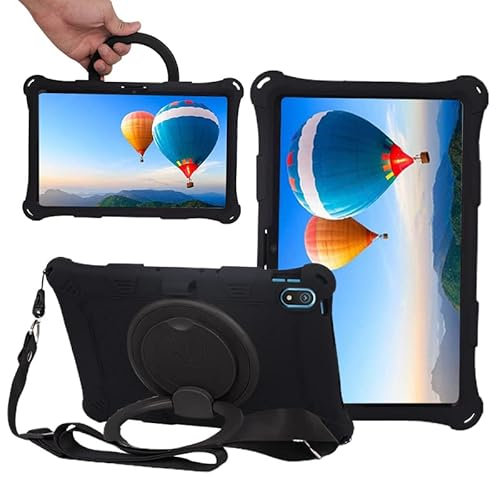 YHFZR Hülle für Nokia T20, Stoßfest Leicht Case 360 Drehgriff und Ständer Kinder Hülle für Nokia T20 10,4 Zoll, Schwarz