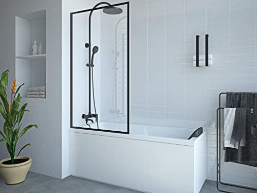 Vente-unique - Pare baignoire noir mat style industriel - 80 x 140 cm - Verre trempé - BRADENTON