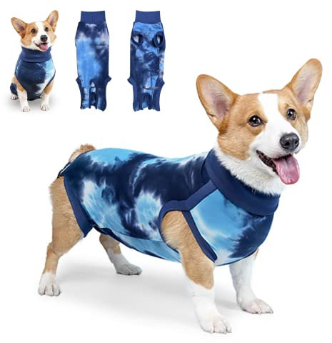 Hundebody Nach op Body Hund kastration, op Body Hund Kastration Hündi, Hundebody Nach Kastration rüde Body Suit nach der Operation für Hunde Chirugenanzug Pet Shirts(Binden -Dyed blau, L)