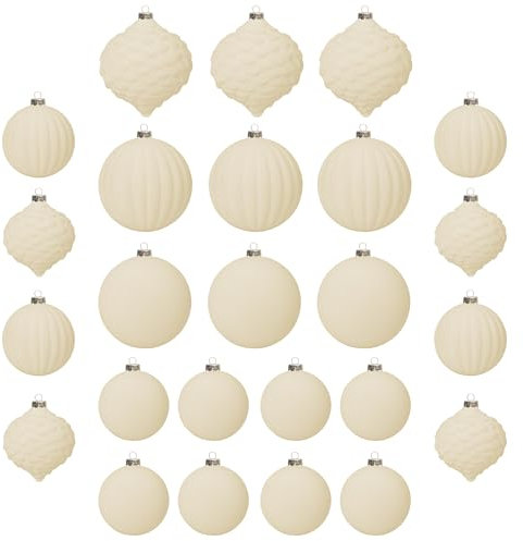 25 stück kunstoff weihnachtskugeln samt beige Creme Ivory weiß 6cm 8cm für Weihnachtsbaum christbaumkugeln mit Haken Anhänger Weihnachten deko tishdeko