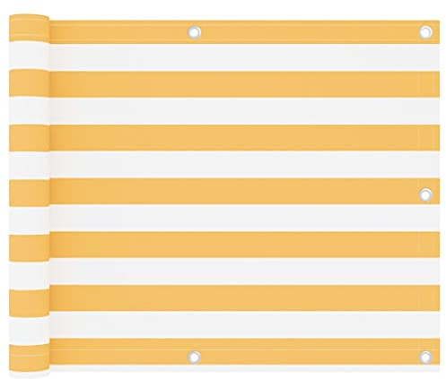 vidaXL Balkon Sichtschutz Bespannung Terrasse Windschutz Sonnenschutz Balkonbespannung Balkonverkleidung Weiß Gelb 75x600cm Oxford-Gewebe
