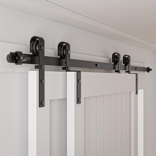 Haeusler-Shop - Juego completo de herrajes para puerta corredera (2 puertas de madera, 202 cm de ancho, forma en J), color negro