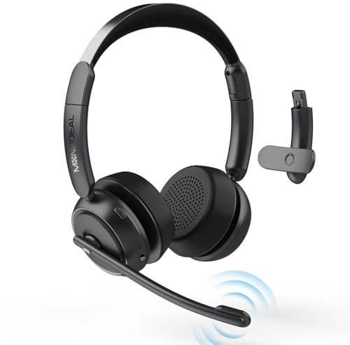 MONODEAL Bluetooth Headset mit Mikrofon, Wireless Headset mit AI-Geräuschunterdrückung Und Stummschalttaste, 45 Stunden Anrufe, Headset Bluetooth V5.2 für PC Büro Callcenter Microsoft Skype