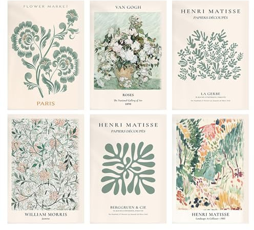 KiKiHong 6 Stück Poster Set Poster Vintage Flower Market Poste Blumen Weinlese Wand Plakat Kunstdrucke 20x25cm Botanik Kunst Abstrakt Blumen für Wände Heimdekoration(Ohne Rahmen)