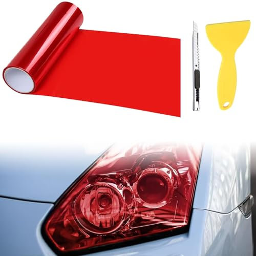 Lámina Tintada para Faros, Película de Luz para Automóvil, Faros Autoadhesivo Vinilo Pegatina, Protector Film Autoadhesivo Vinilo Pegatina, Lámina Impermeable para Faros del Coche, 30x120cm, Rojo