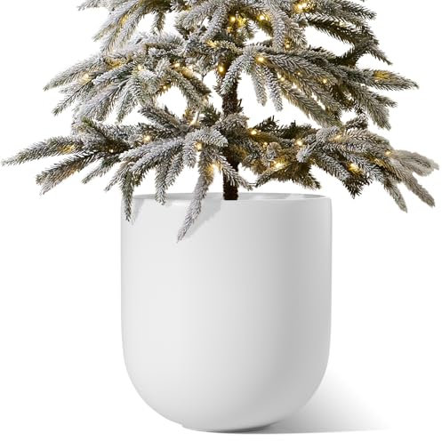 LE TAUCI Übertöpfe Keramik Gross, 30 cm Durchmesser groß Töpfe, Blumentopf für Zimmerpflanzen mit Abflussloch, Flower Planter Pots with Drainage Hole and Plug, Weiß