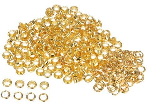 QUARKZMAN Kit di 300 Occhielli Metallici da 6 Mm 1/4 con Rondelle per Scarpe, Abbigliamento, Cinture, Etichette, Borse, Tessuti, Pelle, Progetti Fai-Da-Te, Tonalità Dorata