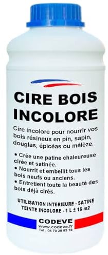 Cire Bois Incolore - Codeve Bois - 1 L - Intérieur - Pour L'entretien De Votre Bois Résineux En Pin, Sapin, épicéas Ou Mélèze.