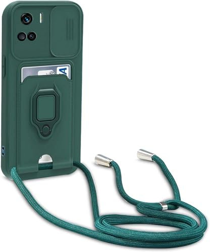 YFSYLL Coque Compatible avec Honor 90 Lite,Collier pour Étui Colliers de cellulaire Réglable Lanyard Silicone Case,Protection caméra,Support Annulaire,Fentes pour Cartes,Vert Foncé