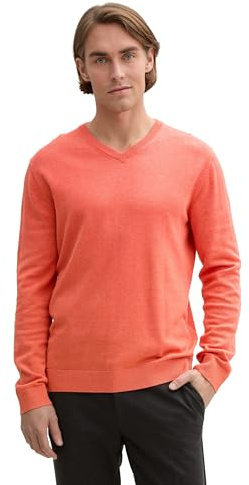 TOM TAILOR Herren Strickpullover mit V-Ausschnitt, 37099 - Coral Red Melange, XXL