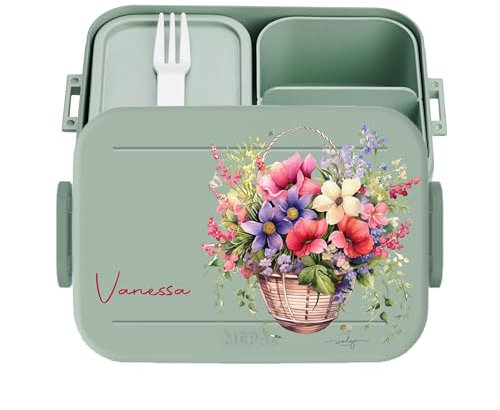 wolga-kreativ personalisierte auslaufsicherer Lunchbox Erwachsene Frau Brotdose Mepal mit Mädchen Kopfhörer Motiv Brotzeitbox Vesperdose mit Namen 2 Unterteilung Fächer bedruckt