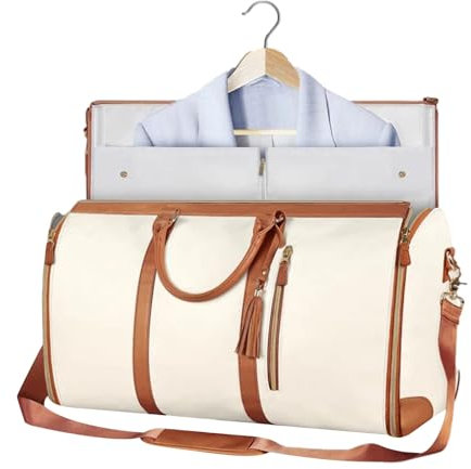 Anzugtasche Reisetasche - Carry on Garment Duffle Bag - 2 in 1 Faltbare Umwandelbarer Handgepäck Kleidersack - Anzugsack Umhängetasche Reisetasche Für Damen Flugzeug, Reisen, Bussiness (Beige)