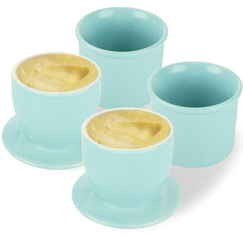 AKOLAFE 2 PCS Butter Crock Ceramic French Butter Keeper 6oz Capacity Butter Crock Butter Countertop Dish with Lid for Butter Storage, Blue