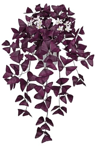 Arborus Artificial Oxalis Triangularis Trailing Plants 21.6 Fake Purple Shamrock Plant in White Pot Faux Silk Purple Oxalis Plant with Flowers House Plants Indoor for Home Office Bathroom Shelf Decor