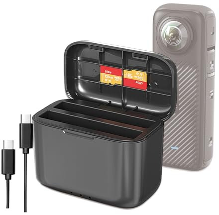 SPEEDY BEE Hub de Charge Rapide Compatible avec Insta360 X4 - Chargeur Portable Rapide à 2 canaux et Station de Stockage pour Batteries et Carte Micro SD (Non Incluse)