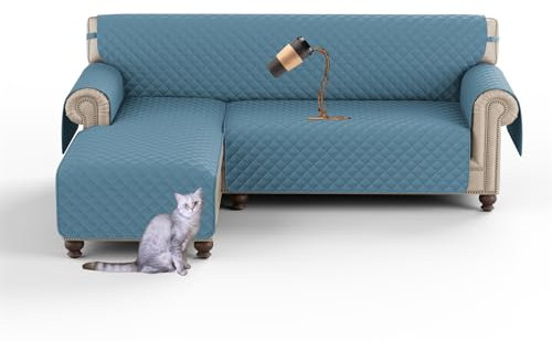 HonunGron Sofabezug Ecksofa L Form Sofa Überwürfe Wasserdicht 3-Sitzer-Chaiselende Sofa-Schonbezug, Universal-Couchbezug L Shape Sofa Cover Sofa Überzug Ecksofa für Haustiere (208cm,Grau Blau)