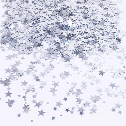 ParPix Sterne Konfetti Geburtstag Deko, Glitzer Sterne Streudeko Geburtstag, Silber Stern Weihnachten Tischdeko, Konfetti Glitzer Sterne Pailletten, Confetti Streudeko für Weihnachten, Hochzeit Deko