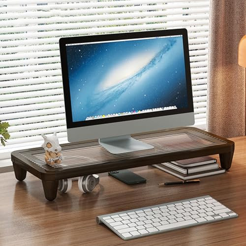 ZYFAB Bambus monitorständer, Universal Holz Bildschirmständer mit Acryl Base Monitorerhöhung für Computer iMac PC Drucker Bildschirmerhöhung für Home Büro,B,60cm